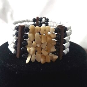 Nice Beaded Boho Cuff Bracelet White w Varying Color Beaded bracelet
